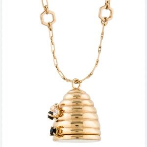 RARE KATE SPADE Gold Bee Hive Locket Necklace Enamel Honeycomb Opera Chain
